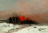 Anton Windmaier, Sunset Over a Snowy Landscape, Oil on board