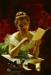 Jean Latour, Beauty Reading Letter, Oil on canvas