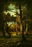 Barbizon Forest with Faggot Gatherer by Henri Harpignies, Oil on panel, sold May 2004