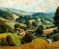 John R. Davies, Cotswold Landscape, Oil on board
