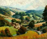John R. Davies, Cotswold Landscape, Oil on board