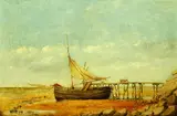 Edward William Cooke, Untitled, DOCKED BOAT WITH MAN AND WAGON, oil on panel