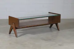 Pierre Jeanneret, Teak and glass coffee table, c.1960
