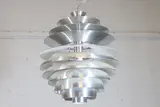 Aluminium ceiling light by Poul Henningsen, the tiered enamelled and aluminium disc shade, sold Jan 2025