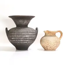 Waistel Cooper, Large twin-handled stoneware vase, and textured in a cream and matt glaze