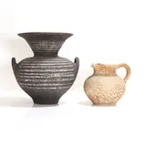 Waistel Cooper, Large twin-handled stoneware vase, and textured in a cream and matt glaze