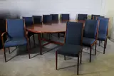 Robert Heritage, Rosewood dining suite, 1970s, and twelve rosewood dining chairs