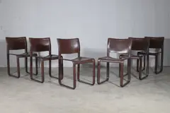 Tito Agnoli, Set of six brown leather Sistena dining chairs, 1980s