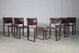 Tito Agnoli, Set of six brown leather Sistena dining chairs, 1980s