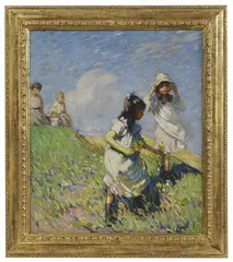 Dorothea Sharp, 'Girls Picking Daffodils' oil on canvas 105 x 90cm