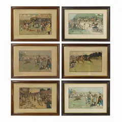 Cecil Aldin, Bluemarket Races: 'The Arrival on the Course' (two); 'Between the Races'; 'The Finish'; 'On the Road'; 'Homewards' six chromolithographs