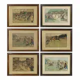 Cecil Aldin, Bluemarket Races: 'The Arrival on the Course' (two); 'Between the Races'; 'The Finish'; 'On the Road'; 'Homewards' six chromolithographs