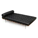 Barcelona Daybed by Ludwig Mies van der Rohe, for Knoll, walnut, leather, stainless steel, with Knoll International tag on underside, sold Oct 2024