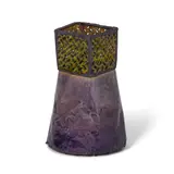 June Schwarcz, Pierced Vertical Form (#934), electroplated copper foil and enamel, etched 'Schwarcz 934'