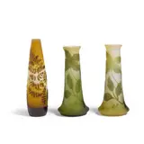 Group of Three Vases by Émile Gallé, cameo glass, each signed in cameo 'Galle', offered Jul 2024