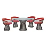 Warren Platner, Circular Dining Table and Four Chairs, for Knoll, Jack Lenor Larsen Magnum upholstery, velvet, steel, glass