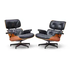 Charles Eames and Ray Eames, Companion Pair of 670 Lounge Chairs, rosewood, black leather