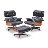 Charles Eames and Ray Eames, Pair of 670 Lounge Chairs and 671 Ottoman, rosewood, leather, aluminum