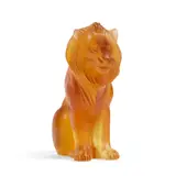 Amber Bamara Lion by Lalique, frosted amber glass, etched 'Lalique France' on underside, sold Jul 2024