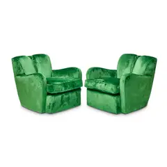 Art Deco-Style, Pair of Swiveling Lounge Chairs, green velvet upholstery
