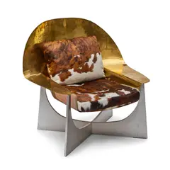 Philippe Hiquily, Armchair, brass, steel, cowhide, monogrammed 'HP' and numbered '10/40'