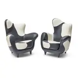 Javier Mariscal, Set of Two Alessandra Armchairs, from the Los Muebles Amorosos Collection for Moroso, grained leather, ebonized beech, each with Moroso tag