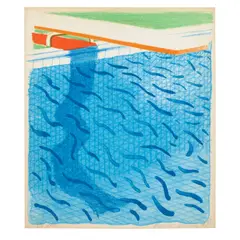 David Hockney, Pool Made with Paper and Blue Ink for Book (MCAT 234, Tyler 269), 1980, Lithograph in colors on Arches Cover