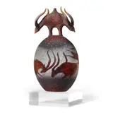 William Morris, Rhyton Vessel, blown and hot-worked glass on acrylic base