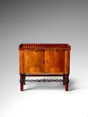 Otto Prutscher, Two-Door Cabinet, for Anton Popischil, solid, carved, and inlaid walnut, brass pulls, metal manufacturer's label to the inside door