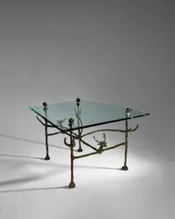 Diego Giacometti, 'Cerfs et aux Chiens' Trapezoidale Table, patinated bronze, glass