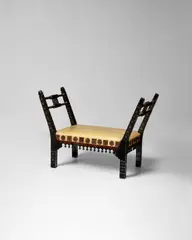 Carlo Bugatti, Bench, copper, pewter, ebonized wood, walnut, and vellum