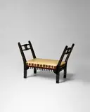 Carlo Bugatti, Bench, copper, pewter, ebonized wood, walnut, and vellum