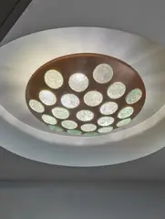 Max Ingrand, Monumental Special-Order Ceiling Light, for Fontana Arte, frosted and chiseled glass by Duilio Barnabe (Dube), copper
