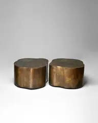 Silas Seandel, 'Bronzeforms I' Cocktail Tables, welded and patinated brass, brushed steel, engraved 'SILAS SEANDEL 82'