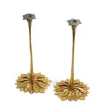 Rare Pair of Saxifrage Candlesticks by Tiffany Studios, gilt bronze, each stamped 'TIFFANY STUDIOS NEW YORK 11648' on underside, sold Mar 2024