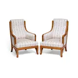 French Art Nouveau, Pair of Lounge Chairs, sycamore, upholstery