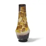 Tall Leaf and Vine Vase by Cristallerie Daum, mottled and cameo glass, signed in cameo 'DAUM NANCY' with Cross of Lorraine, sold Mar 2024