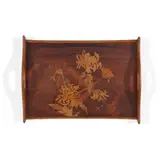Émile Gallé, Two Serving Trays, marquetry, patinated bronze, each with marquetry signature