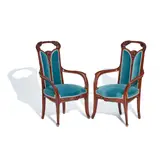 Pair of Ombelle Armchairs by Louis Majorelle, mahogany, upholstery, sold Mar 2024