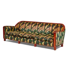 French Art Deco, Three Seat Floral Sofa, mahogany, upholstery