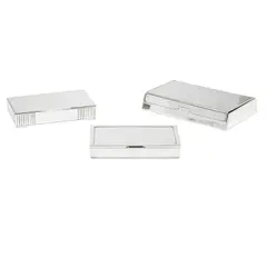 Group of Three Boxes by Georg Jensen, designed by Sigvard Bernadotte and Jorgen Jensen, sterling silver, one with fitted wood lining, each with Georg Jensen h, sold Mar 2024