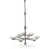 Erik Höglund, Nine Light Chandelier, wrought iron, glass, iron frame stamped 'MADE IN SWEDEN', with two hanging links
