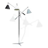 Triennale Lamp by Angelo Lelii, model 12128 for Arredoluce, chrome-plated brass, enameled metal, stamped 'MADE IN ITALY/ ARREDOLUCE MONZA' on underside, sold Mar 2024