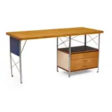 Charles and Ray Eames, Early Eames Desk Unit (EDU), birch, lacquered masonite, zinc-plated steel, lacquered plywood, rubber, with Herman Miller sticker inside lowest drawer