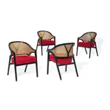 Edward Wormley, Set of Four 'Y' Captain's Chairs, model 5957 for Dunbar, ebonized wood, cane, upholstery, brass