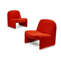 Giancarlo Piretti, Pair of Alky Lounge Chairs, for Anonima Castelli, wool upholstery, aluminum