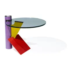 Memphis Style, Side Table, enameled steel, chromed metal, glass