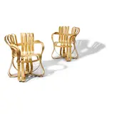 Pair of Cross Check Armchairs by Frank Gehry, for Knoll, bent and laminated maple, each with stamped facsimile signature and firm's mark, offered Mar 2024