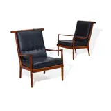 Sam Maloof, Pair of Armchairs, walnut, black leather, each stamped 'DESIGNED BY MADE BY MALOOF ALTA LOMA CALIFORNIA'