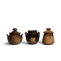 One Pot and Two Urns by Viola Frey, glazed earthenware, offered Mar 2024